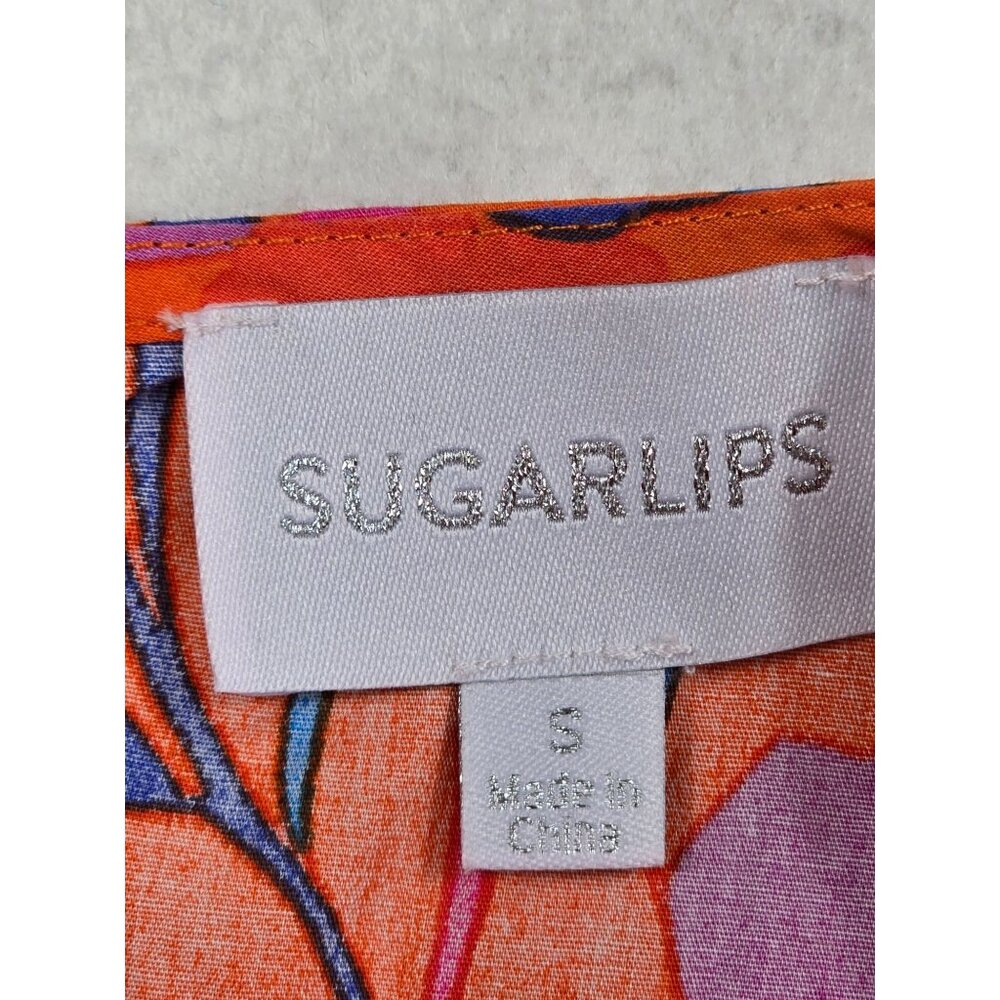 Sugarlips Floral Ruffle Maxi Dress Orange & Pink Small Cotton - Picture 3 of 5